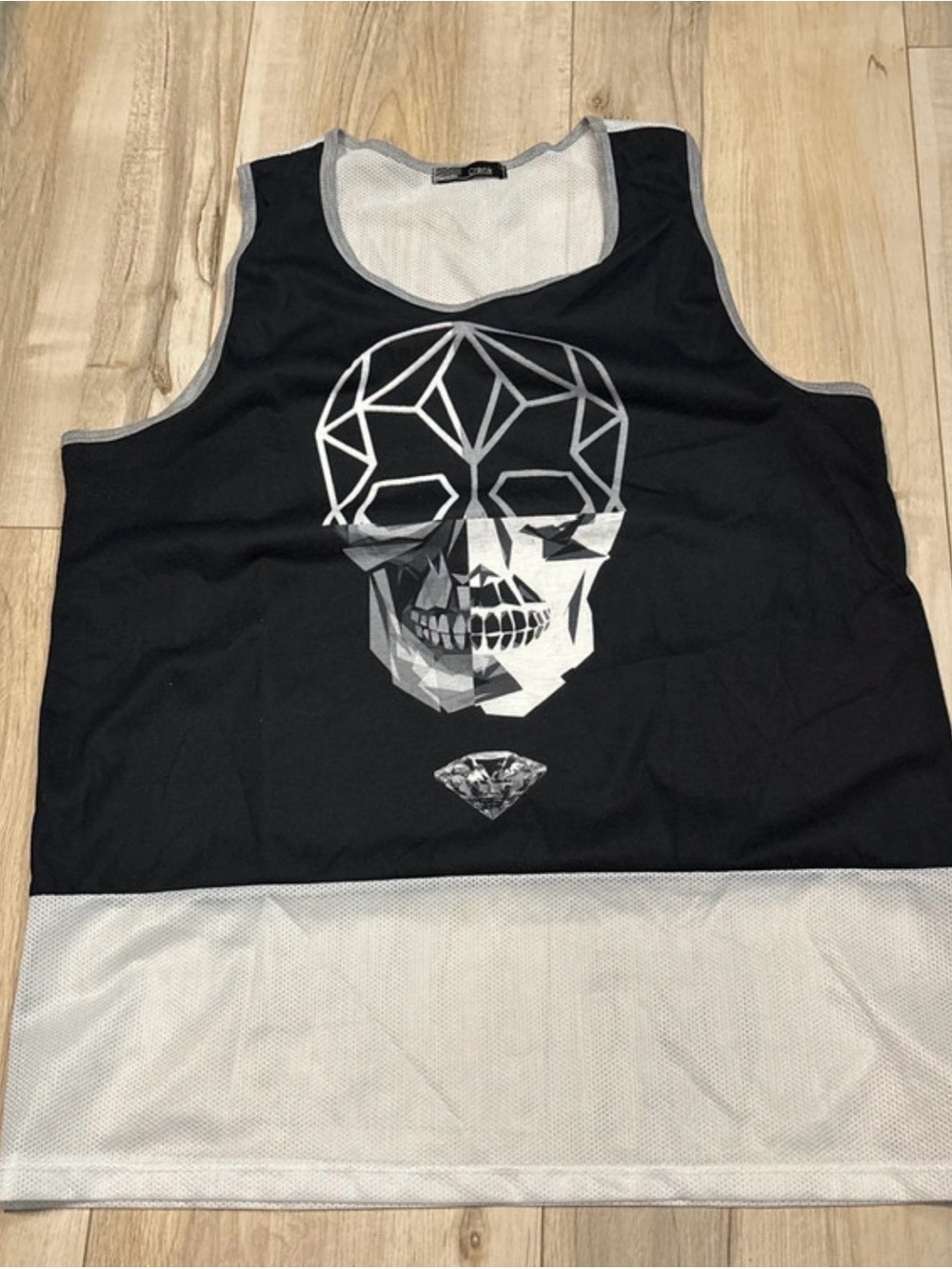Men's Black Graphic Skull Mesh-Panel Tank Top